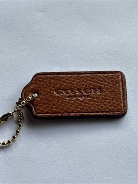 Coach Pebbled Leather Tag Key Fob in Brown with Gold Hardware